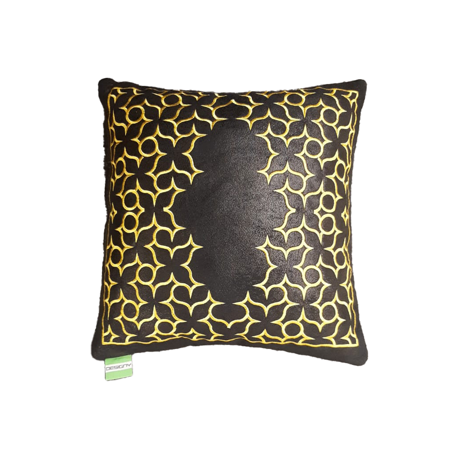 CUSHION india Black Leather Effect / yellow