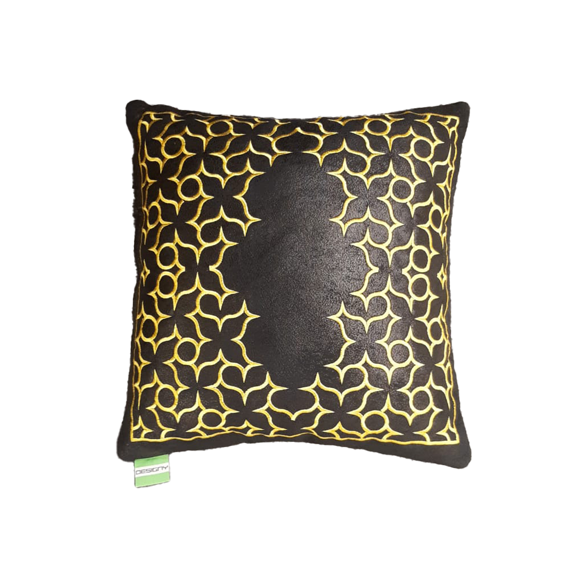 CUSHION india Black Leather Effect / yellow