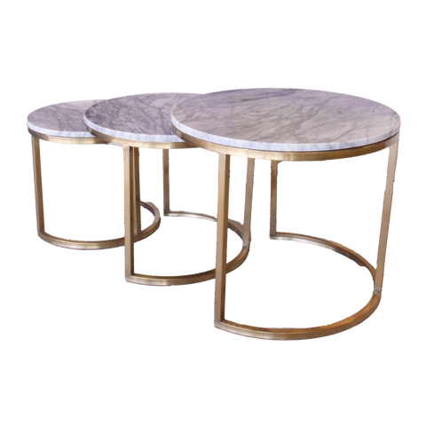 Sinatra Nesting Tables Iron 3 pc with glass