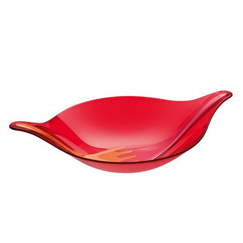 Salad bowl with servers 3l_LEAF L+tr.red with raspberry red/orange_P1/4