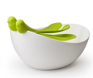 Sparrow Salad Bowl with servers Green