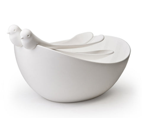 Sparrow Salad Bowl with servers White