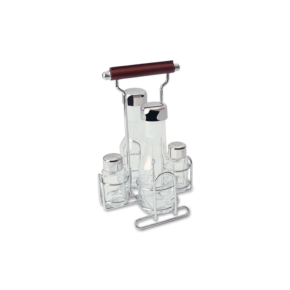VIENNA SALT- PEPPER-OIL-VIN SET (LEATHER HANDLE)